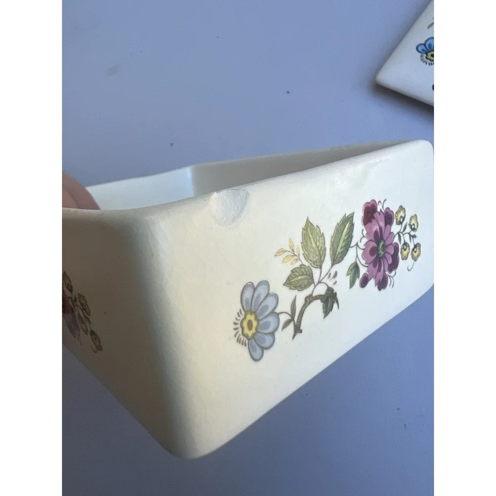 Vintage Purbeck Ceramics Swanage England Trinket Box Peacock Floral Chinoiserie